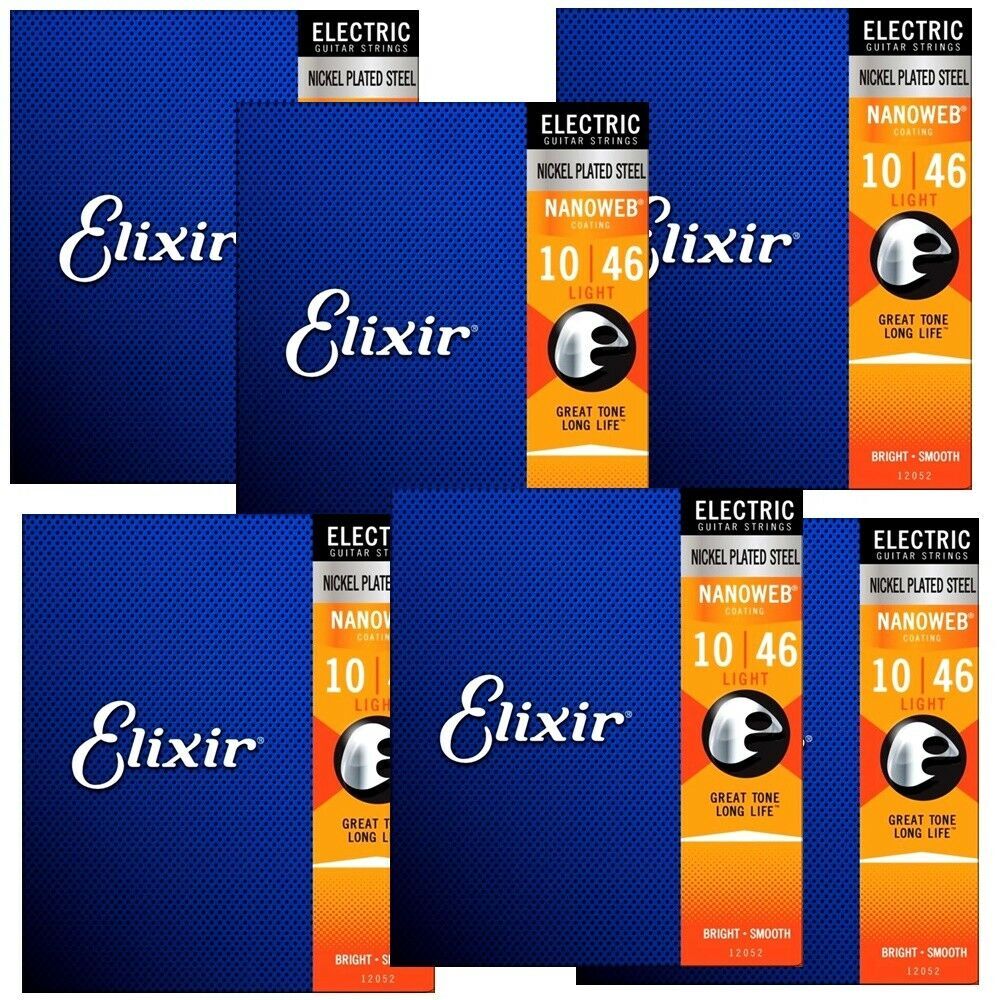 6 Sets Elixir 12052 Light Gauge Nanoweb coated Electric Guitar Strings