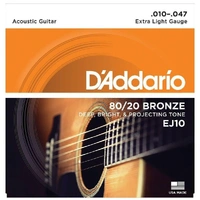4 sets D'Addario EJ10 80/20 Bronze Extra Light Gauge Acoustic Guitar Strings