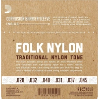 D'Addario EJ32 Folk Nylon Silver/Ball End Black Treble Guitar Strings 