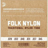 D'Addario EJ33 Folk Nylon Guitar Strings, Ball End, 80/20 Bronze