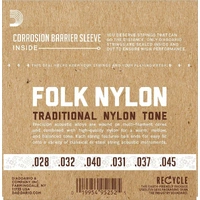 D'Addario EJ34 Folk Nylon Guitar Strings, Ball End, 80/20 Bronze Black Nylons