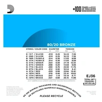 D'Addario EJ36 12-String 80/20 Bronze Light Acoustic Guitar Strings  10 - 47
