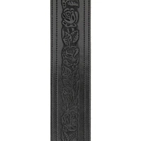 D'Addario Deluxe Leather Guitar Strap, Embossed Flowers, Black