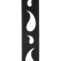 D'Addario Deluxe Leather Guitar Strap, Paisley Window. Black with White
