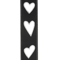 D'Addario Deluxe Leather Guitar Strap, Heart Icon Patches, Black with White