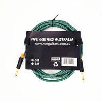 NVE Guitars Instrument Cable gold plated Plugs 10ft - 3m Straight to Straight - Green