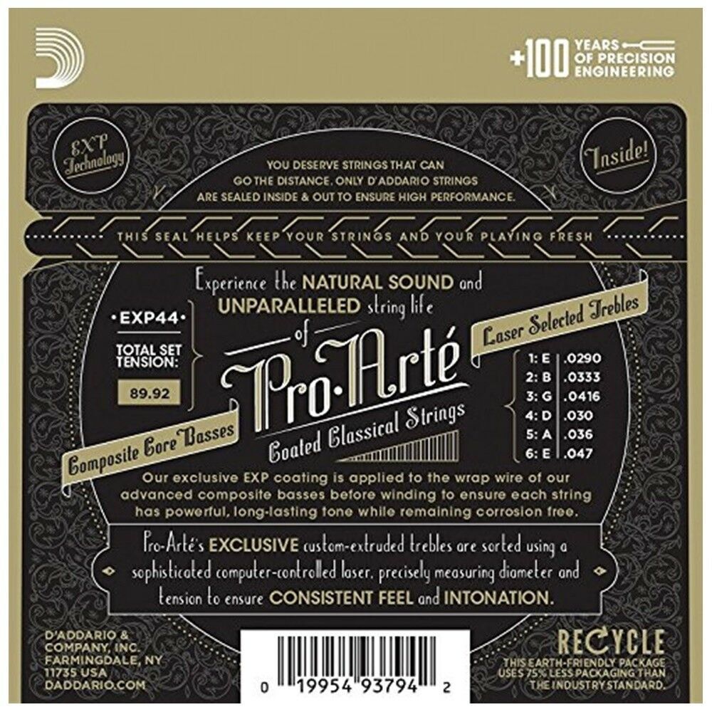 D'Addario EXP44 Coated Long Lasting Classical Guitar Strings Extra Hard