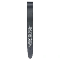 D'Addario Leather Guitar Strap, Screen Printed Skull & Flower