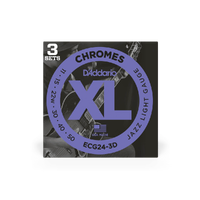 D'Addario ECG24-3D Chromes Flat Wound Electric Guitar Strings, Jazz Light, 11-50, 3 Sets
