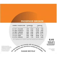D'addario EJ15 Phosphor Bronze, Extra Light Acoustic Guitar Strings , 10 - 47