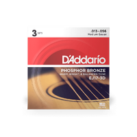 D'Addario EJ17-3D Phosphor Bronze Acoustic Guitar Strings, Medium, 13-56, 3 Sets