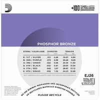 D'addario EJ26  Phosphor Bronze Custom  Acoustic Guitar Strings 11 - 52 
