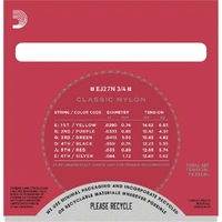 D'Addario EJ27N 3/4 Student Nylon Fractional Classical Guitar Strings, Normal Tension