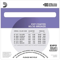 D'Addario EXP13 with NY Steel 80/20 Bronze Acoustic Guitar Strings,Coated 11 -52