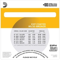 D'Addario EXP14  80/20 Bronze Acoustic Guitar Strings, Coated Bluegrass 12 - 56