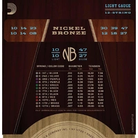 D'Addario Nickel Bronze Acoustic Guitar Strings, Light 12-String , 10-47 