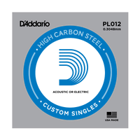 5 x D'Addario PL012 Single Plain Steel .012 Acoustic or Electric Guitar Strings