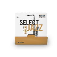 D'Addario Select Jazz Unfiled Tenor Saxophone Reeds, Strength 3 Soft, 25 Box