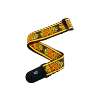 D'Addario Woven Guitar Strap, Peace Love, Brown and Yellow