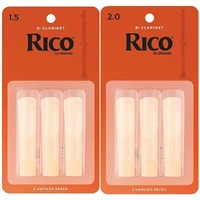 Rico Bb Clarinet Student Pack 3 x 1.5 reeds 3 x 2.0 Reeds + Cork Grease