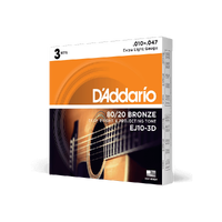 D'Addario EJ10-3D Bronze Acoustic Guitar Strings, Extra Light, 10-47, 3 Sets