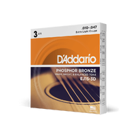 D'Addario EJ15-3D Phosphor Bronze Acoustic Guitar Strings, Extra Light, 3 Sets