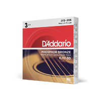 D'Addario EJ17-3D Phosphor Bronze Acoustic Guitar Strings, Medium, 13-56, 3 Sets