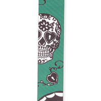 D'Addario Polyester Guitar Strap, Sugar Skulls, Green