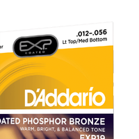 D'Addario EXP19 Coated Phosphor Bronze Acoustic Guitar Strings, Light Top/Medium Bottom/Bluegrass, 12-56