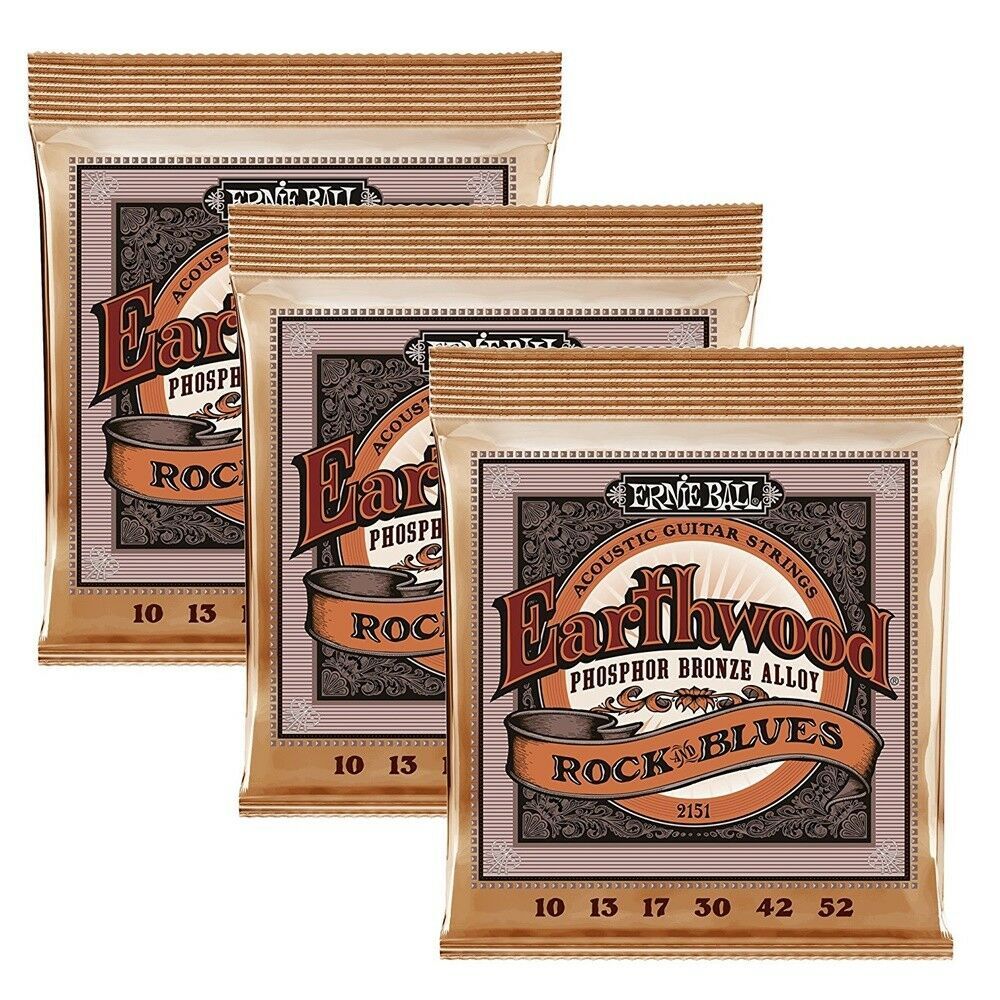 3 sets Ernie Ball 2151 Earthwood .010 52 Rock & Blues Acoustic Guitar