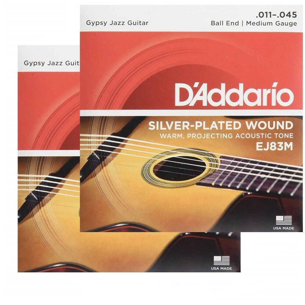2 x D'Addario EJ83M Gypsy Jazz Acoustic Guitar Strings Ball End Medium