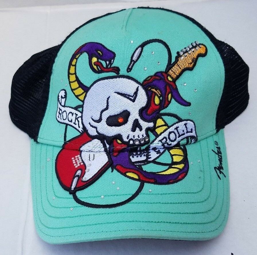 Fender Custom Shop Cap Hat Skull Guitar Snake Rock Roll Stitch Embroidered