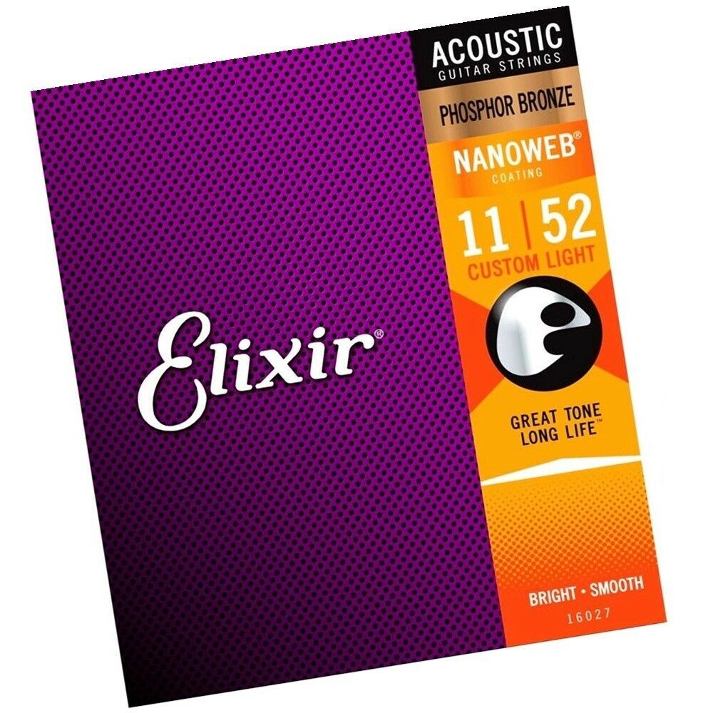 Elixir Nanoweb 16027 Custom Light P/B Coated Acoustic Guitar Strings 11