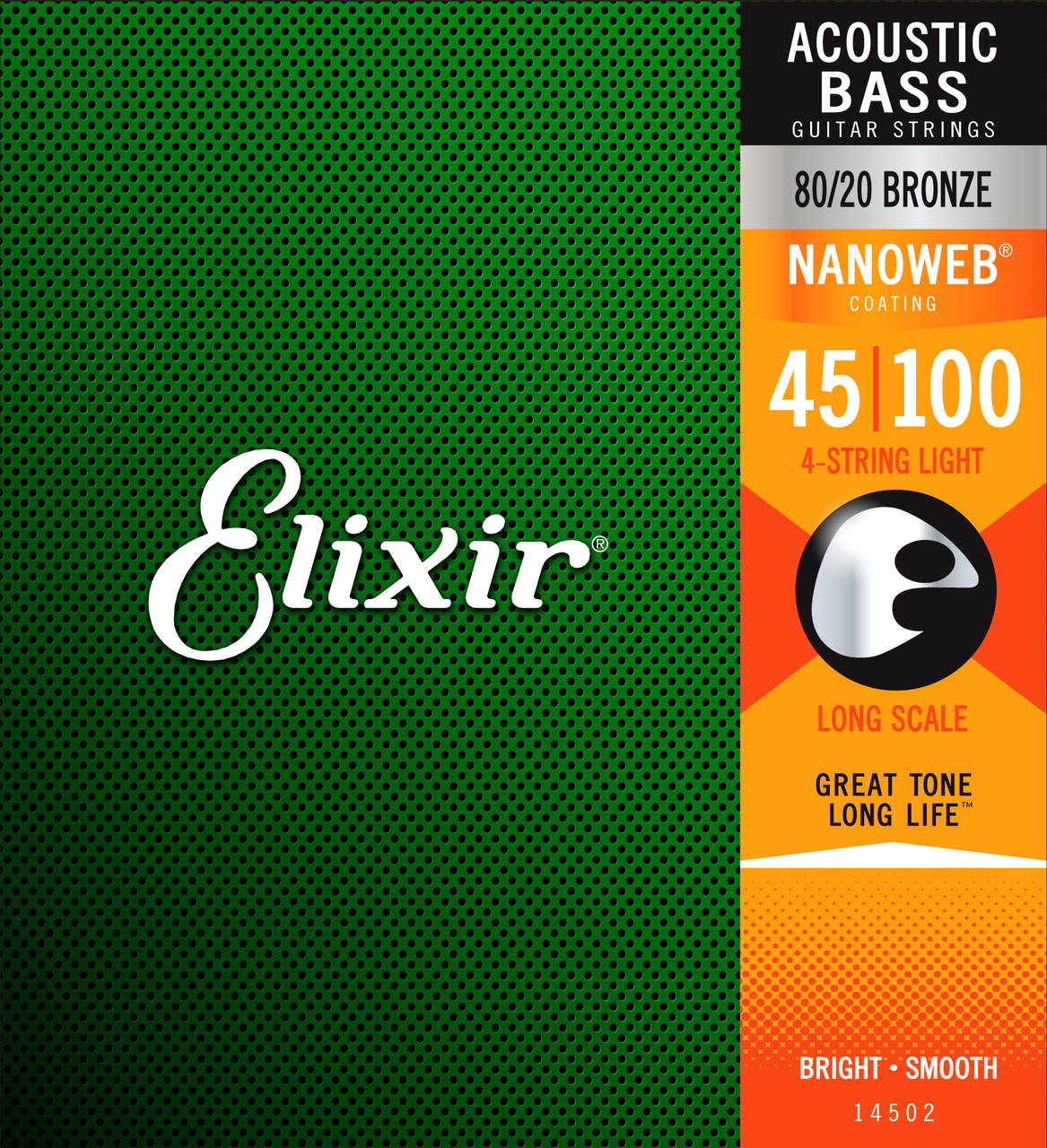 Elixir Nanoweb 14502 Light Long Scale Acoustic Bass Guitar Strings 45
