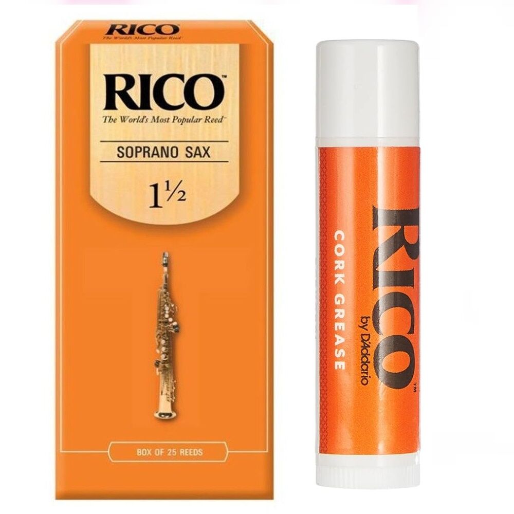 Rico Soprano Saxophone Reeds, Strength 1.5, -  25 Reeds Plus Cork Grease
