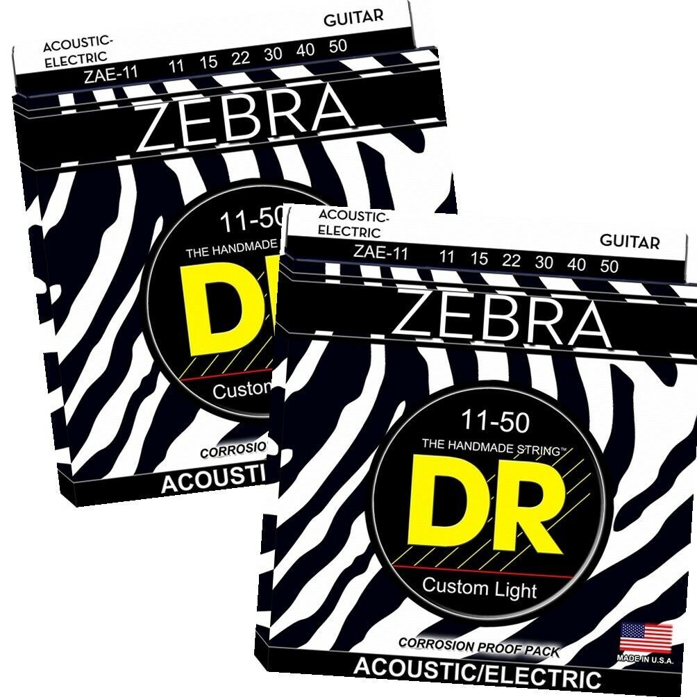 2 x DR Strings Zebra AcousticElectric Guitar Strings Round Core 11