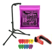 Electric Guitar Pack Stand Ernie Ball 2220 strings 12 Mixed Tortex Picks Capo