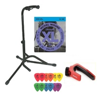 Electric Guitar Accessory Pack Stand EXL115 strings 12 Mixed Tortex Picks Capo