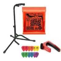 Electric Guitar Pack Stand Ernie Ball 2215 strings 12 Mixed Tortex Picks Capo
