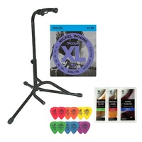 Electric Guitar Accessory Pack Stand EXL115 strings 12 Mixed Tortex Picks Polish