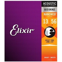 Elixir Strings 80/20 Bronze Acoustic Guitar Strings NANOWEB Coating Medium 13-56
