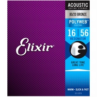 Elixir 11125 Polyweb 80/20 Bronze Resonator Acoustic Guitar Strings 16 - 56