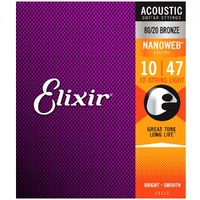 Elixir 11152 Nanoweb 80/20 12 String Acoustic Guitar Strings - Light 10-47
