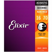 Elixir Nanoweb 80/20 Acoustic Guitar Strings -.016-.070 8-String Baritone