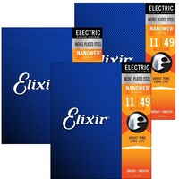 3 x Elixir 12102 Coated Nanoweb Electric Guitar Strings Medium Gauges 11 - 49