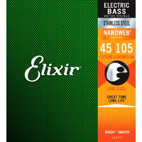 Elixir 14677 Nanoweb Bass Guitar Strings Stainless Steel Medium 45-105