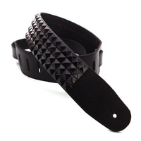 DSL 15BLACK25-15-1 Pyramid Black Studded Leather 2.5" Guitar strap