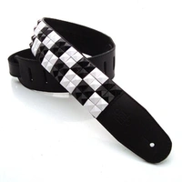 DSL Straps Metal Series Pyramid Metal Leather Guitar Strap 2.5in – Black & White Box