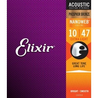 Elixir Nanoweb 10 - 47 Phosphor Bronze Acoustic Guitar Strings - 16002  