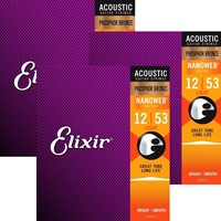 Elixir Nanoweb 12 - 53 Phosphor Bronze Acoustic Guitar Strings - 16052 - 3-Pack